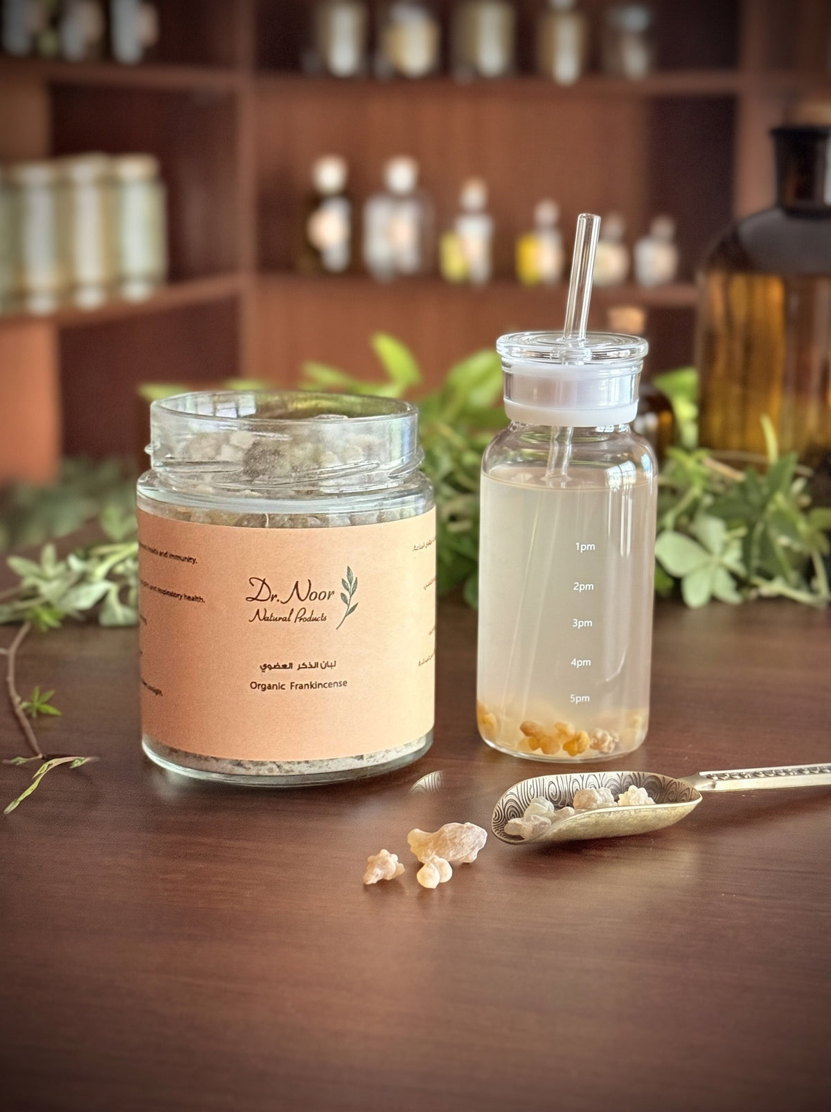 Organic Frankincense with Glass Water Bottle