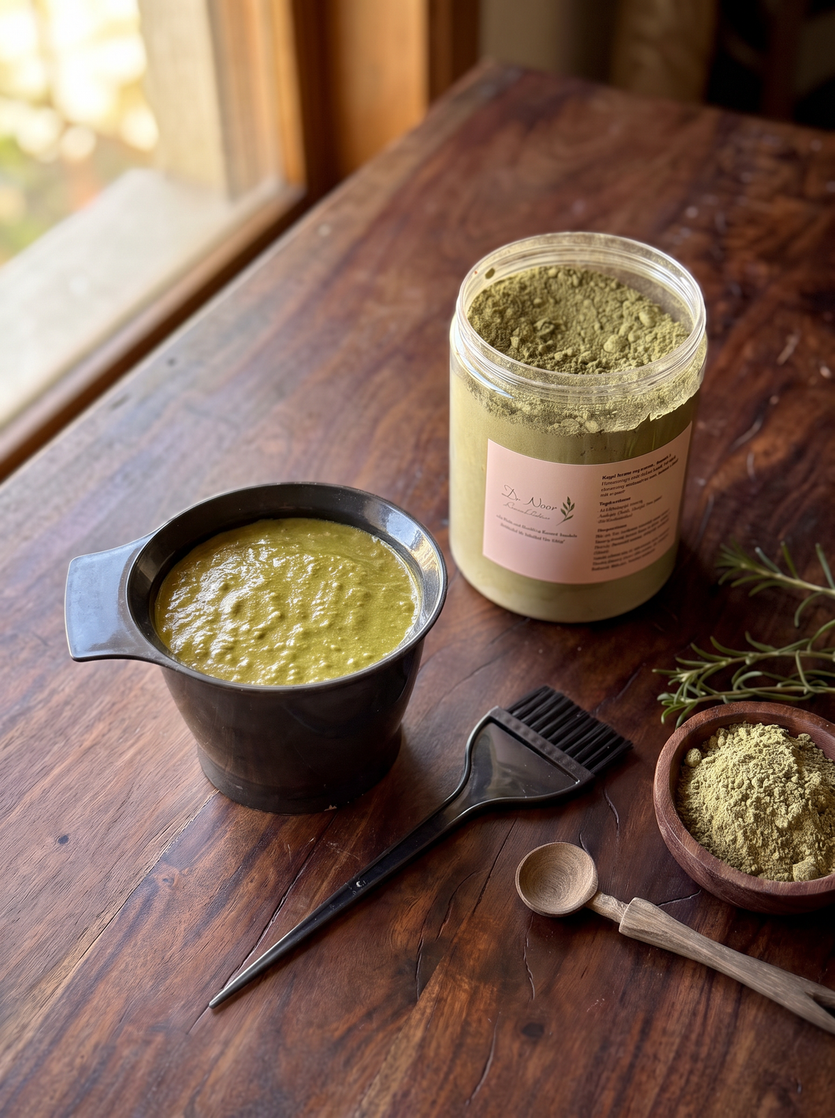 Herbal Henna Powder with Black Bowl and Brush Set